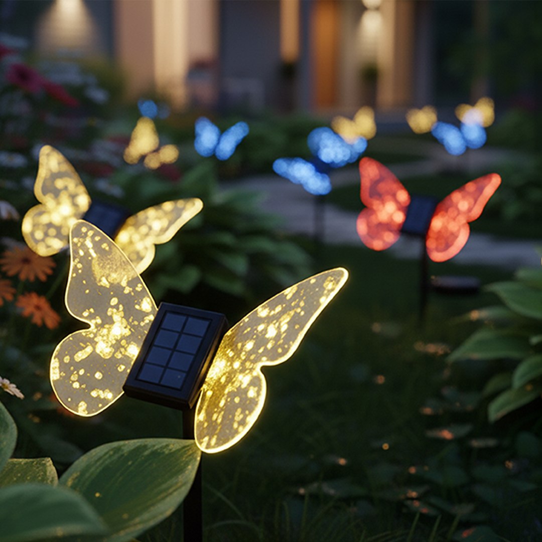 Stalp de Gradina RGB Butterfly cu Incarcare Solara 24CM Premium