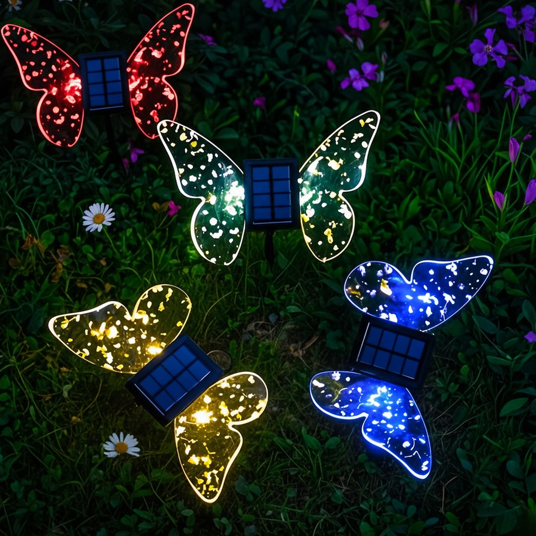 Stalp de Gradina RGB Butterfly cu Incarcare Solara 24CM Premium