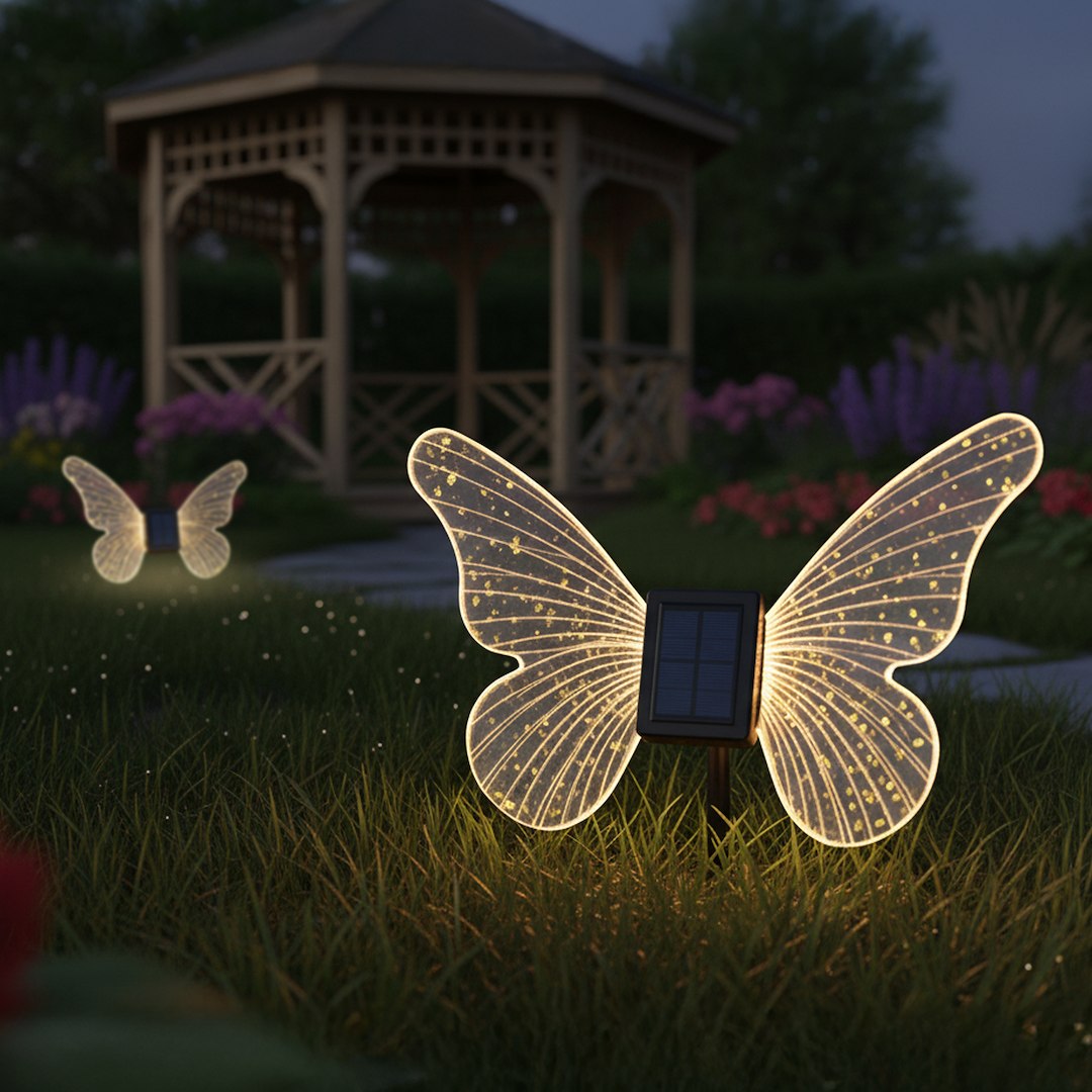 Stalp de Gradina LED Butterfly cu Incarcare Solara 24CM Premium
