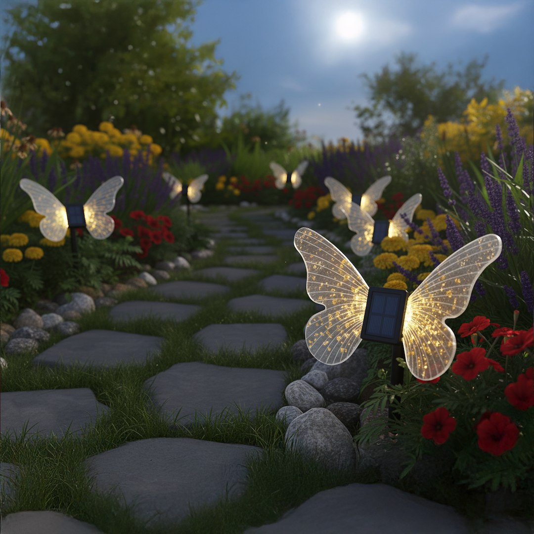 Stalp de Gradina LED Butterfly cu Incarcare Solara 24CM Premium