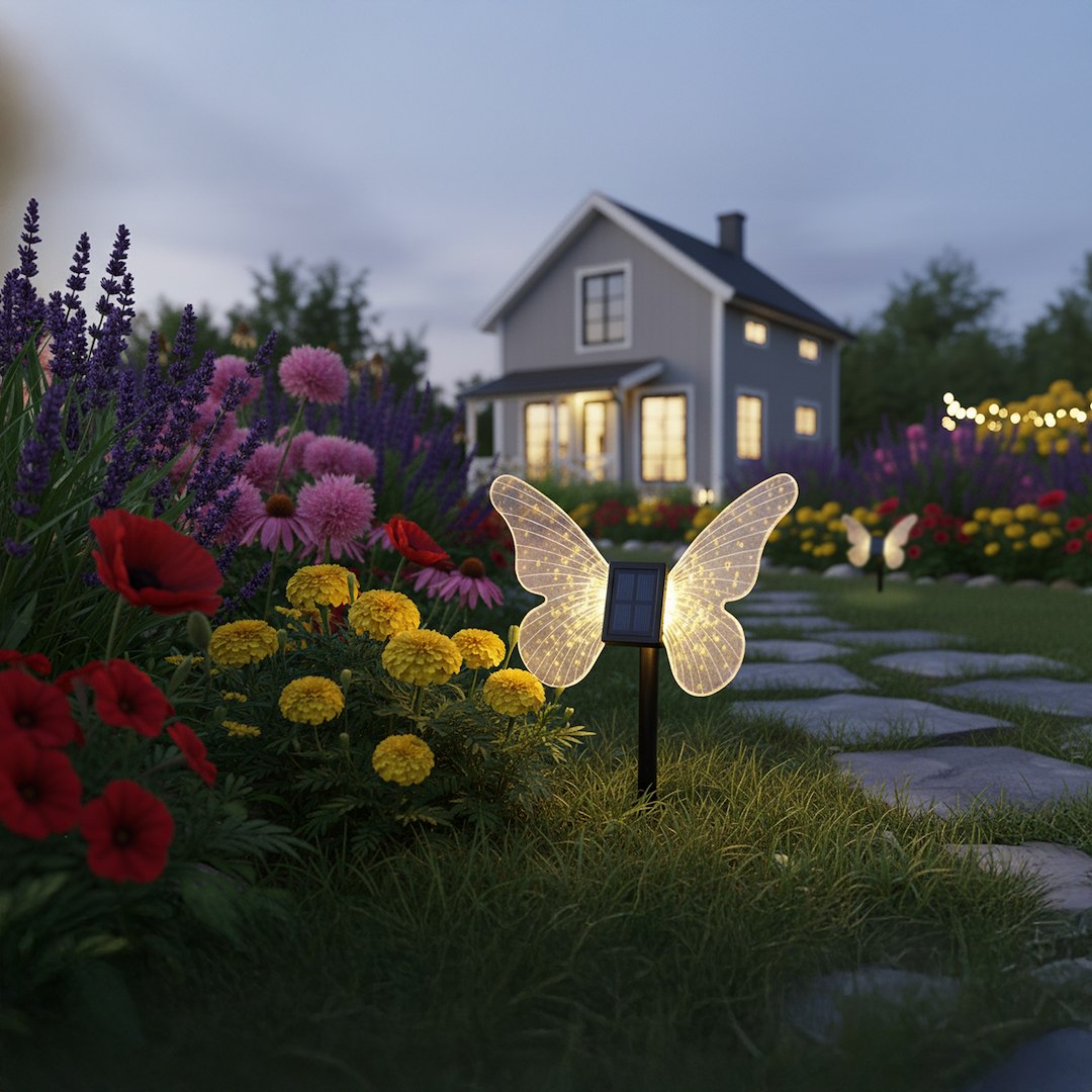 Stalp de Gradina LED Butterfly cu Incarcare Solara 24CM Premium