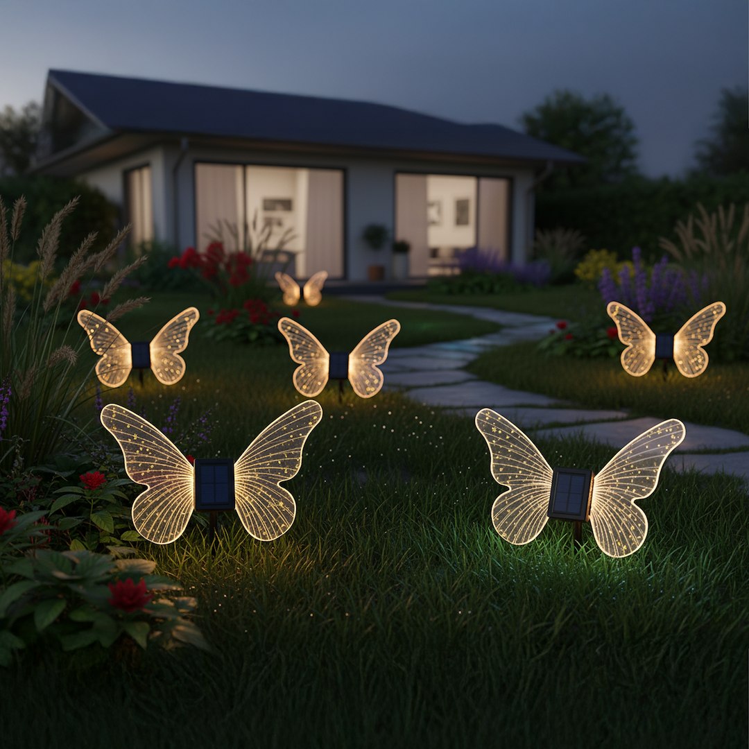 Stalp de Gradina LED Butterfly cu Incarcare Solara 24CM Premium