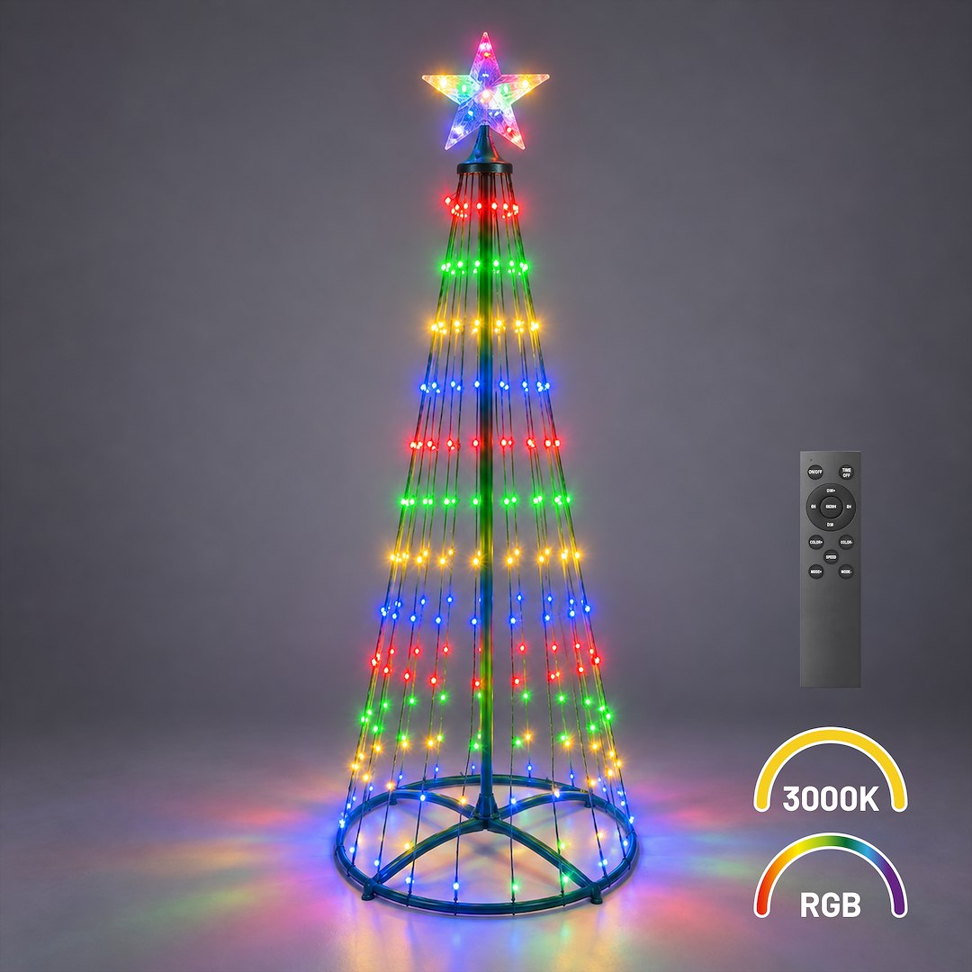 Brad LED RGB de Craciun Verde 150CM | 500lm| Telecomanda | IP44