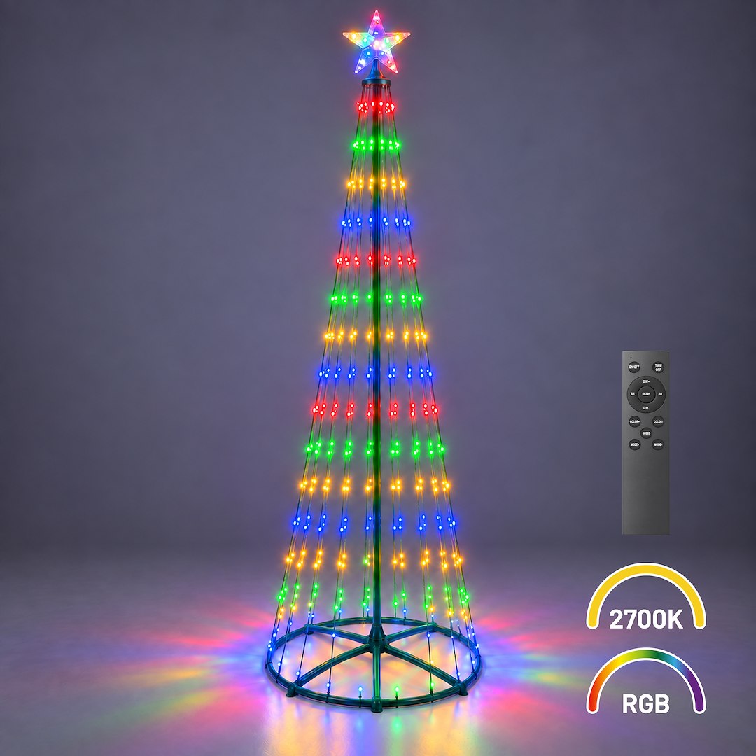 Brad LED RGB de Craciun Verde 250CM | 480lm | Telecomanda | IP44