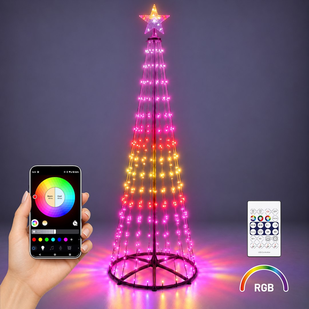 Brad LED RGB SMART de Craciun Verde 180CM | 360lm | Telecomanda | IP44