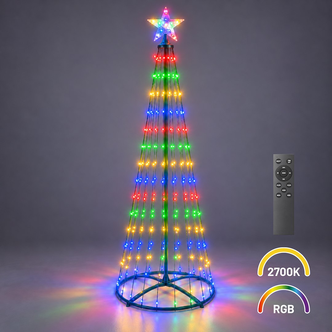 Brad LED RGB de Craciun Verde 180CM | 360lm | Telecomanda | IP44