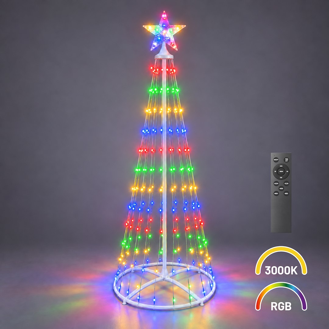 Brad LED RGB de Craciun Alb 150CM | 500lm | Telecomanda | IP44