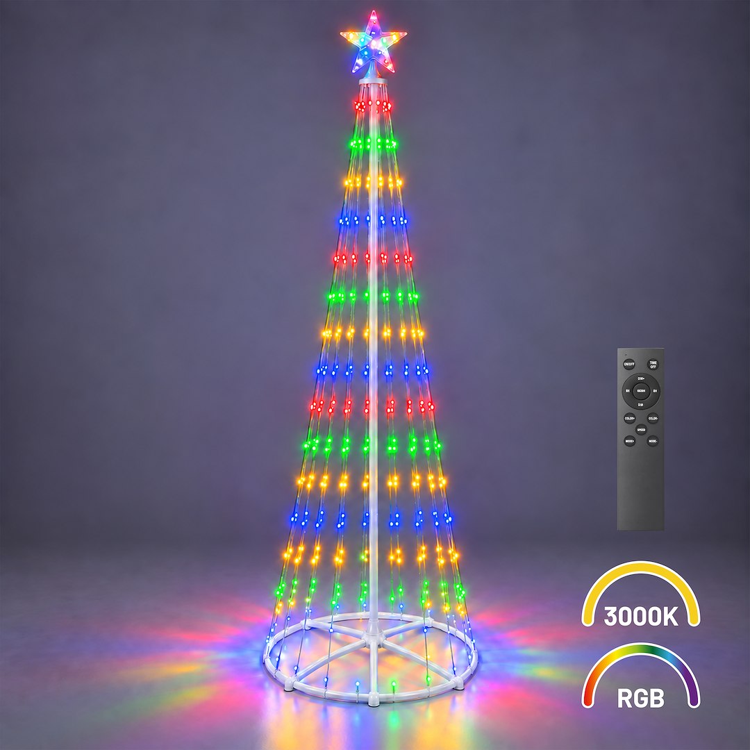 Brad LED RGB de Craciun Alb 250CM | 480lm | Telecomanda | IP44