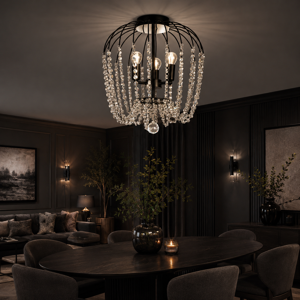 Lustra ARABELLA Neagra 3xE14 cu Cristal K9