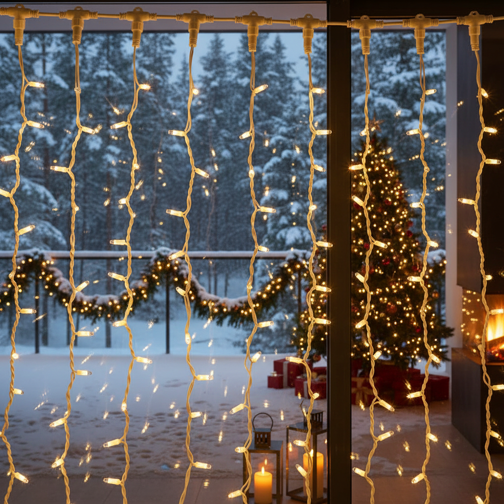 Instalatie LED Perdea Snowvale 500x80cm Lumina Calda 180 LED-uri Fir Alb