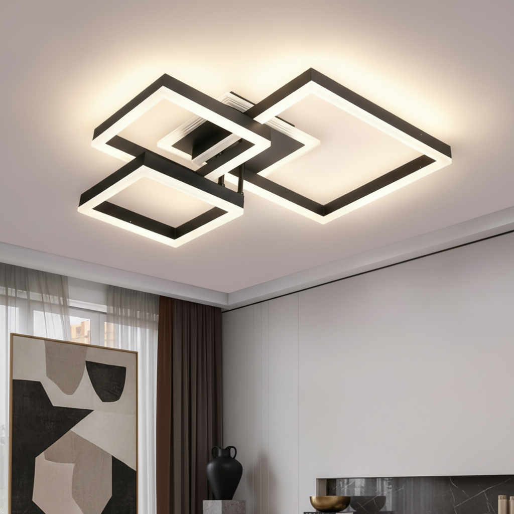 Lustra LED KENO 3 SQUARES Black Echivalent 400W Telecomanda