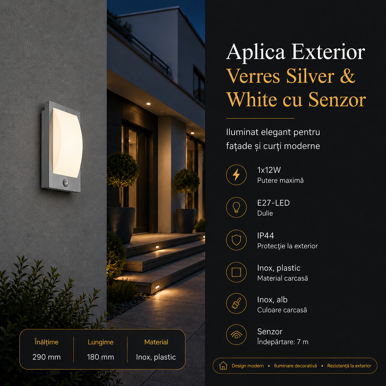 Aplica Exterior Verres cu Senzor 1xE27 Eglo IP44