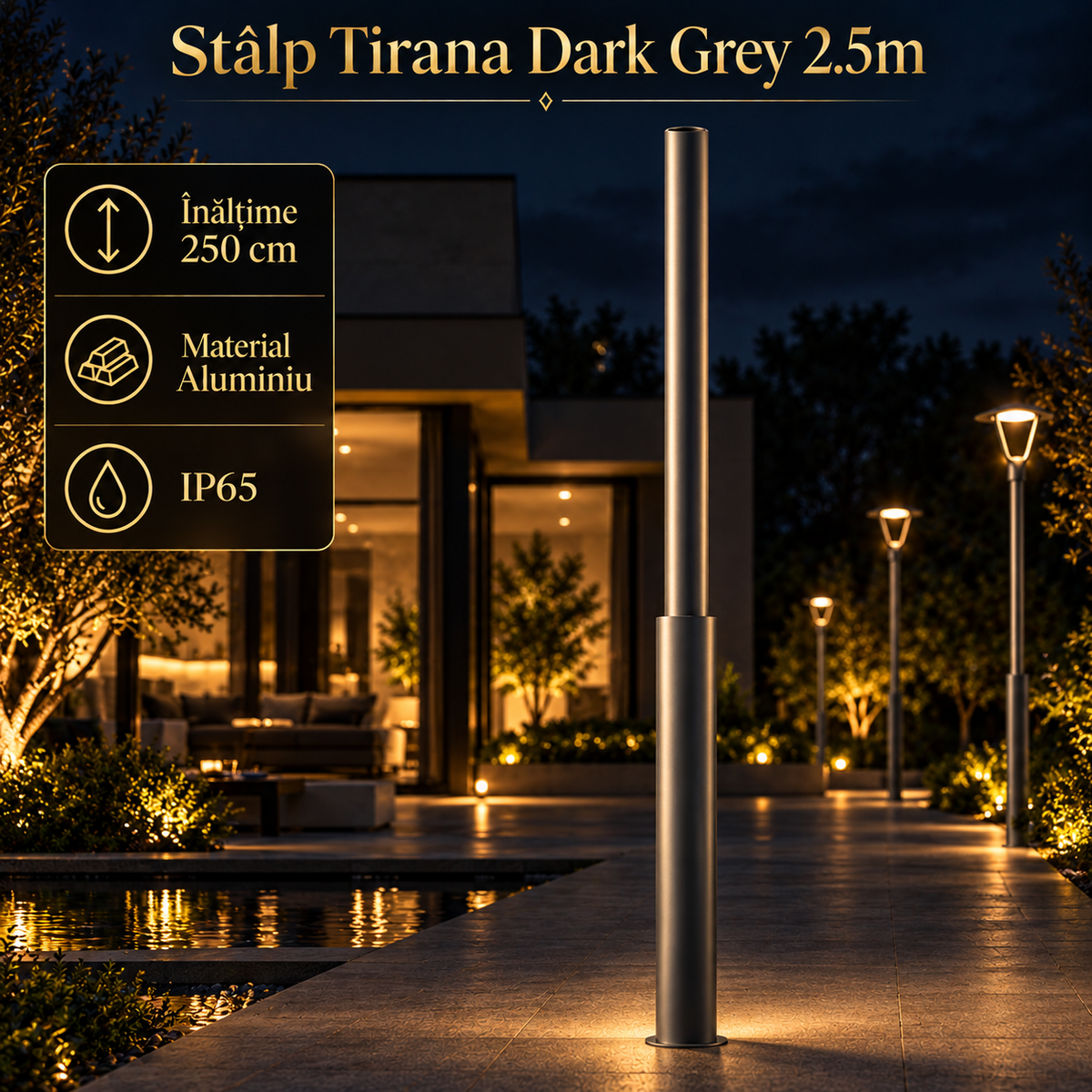 Stalp Iluminat Stradal Tirana Dark Grey 2.5M