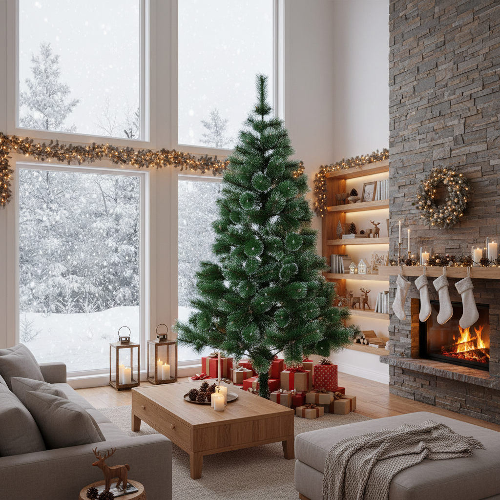 Brad Artificial de Craciun 240cm Pin Varfuri Ninse, Ace 3D, Suport Metalic