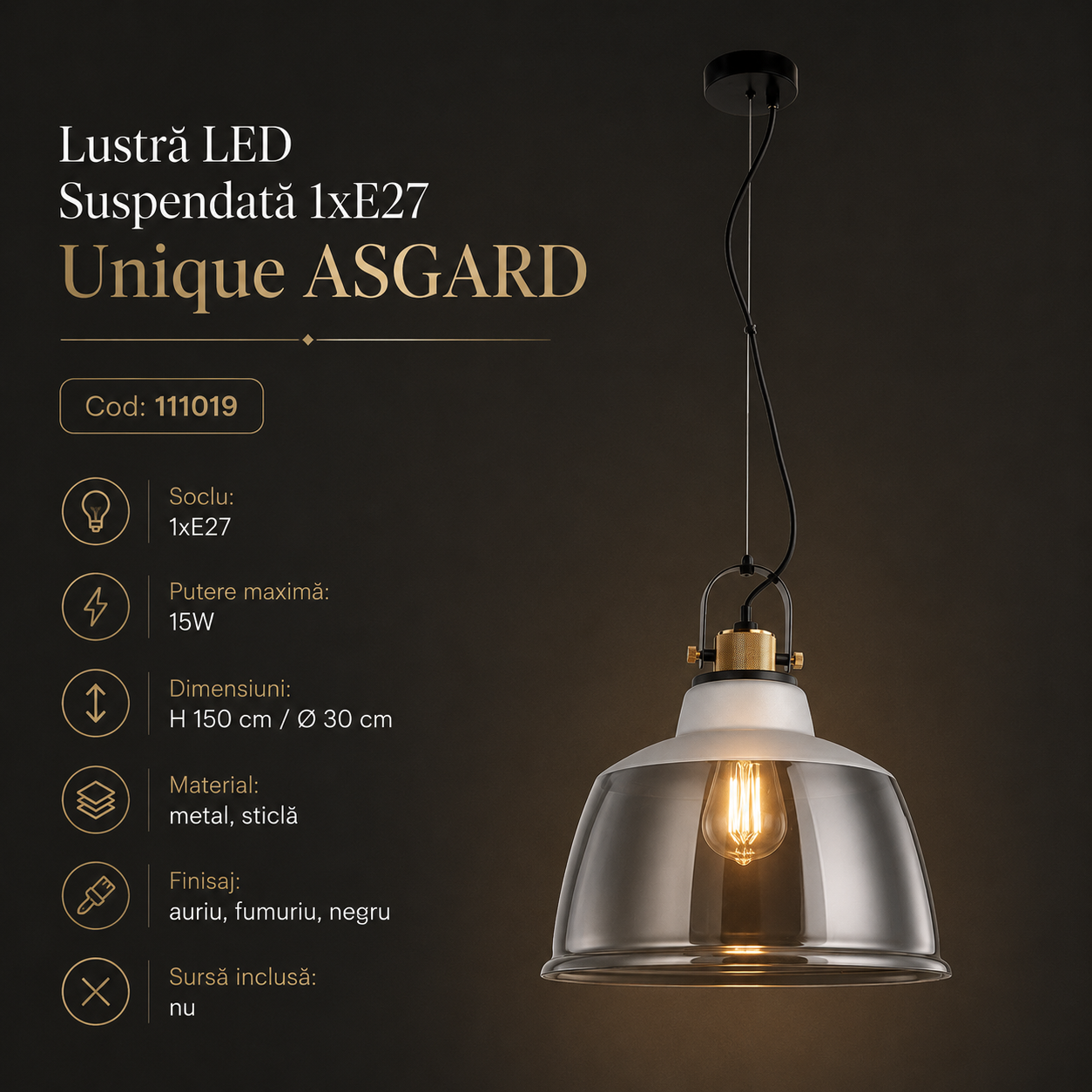Pendul Unique ASGARD 1xE27 30CM