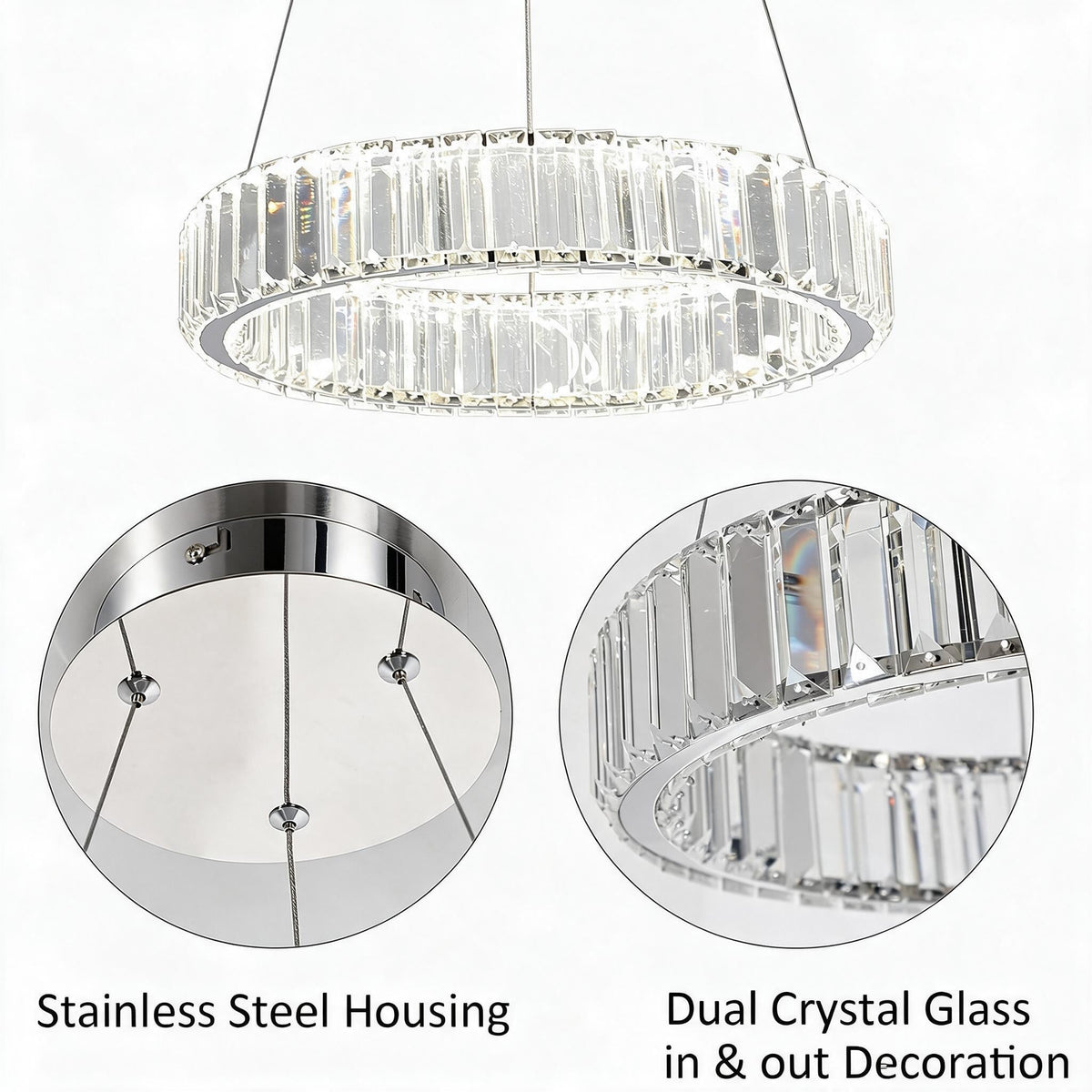 Lustra LED Cristal REGAL Chrome 1 Segment 40cm Echivalent 200W Telecomanda