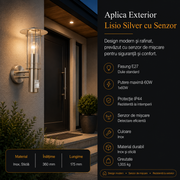Aplica Exterior Lisio Silver cu Senzor Miscare IP44 Eglo 1xE27 Resigilat R2