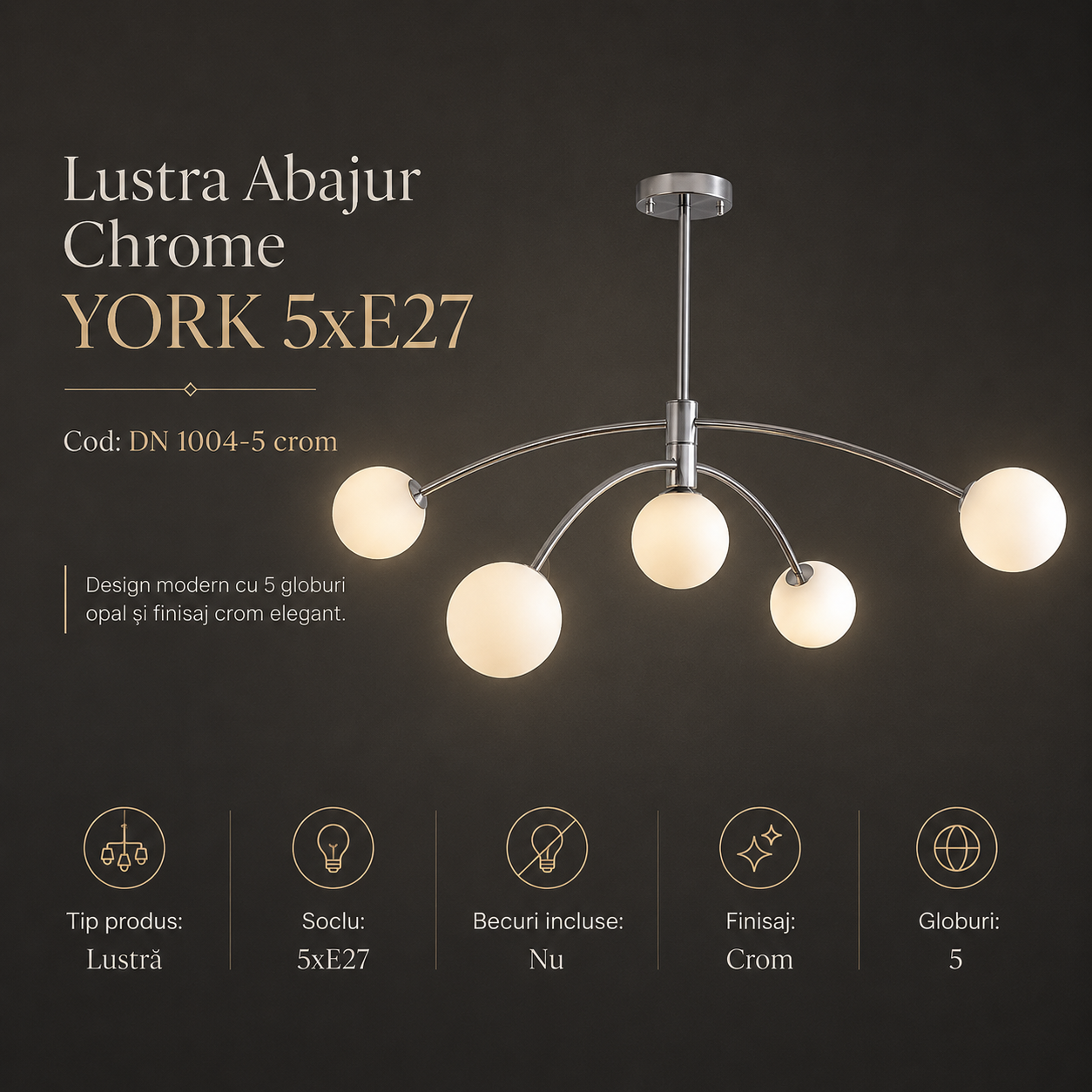Lustra Abajur YORK 5xE27 Chrome