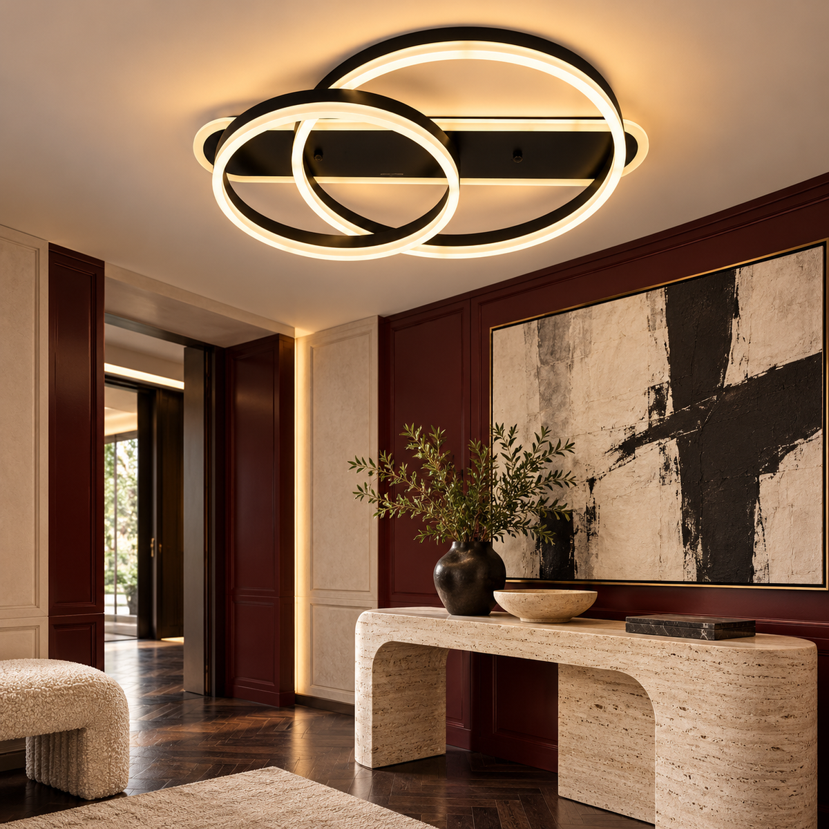 Lustra LED Aplicata Dyzo Black Echivalent 600W Telecomanda
