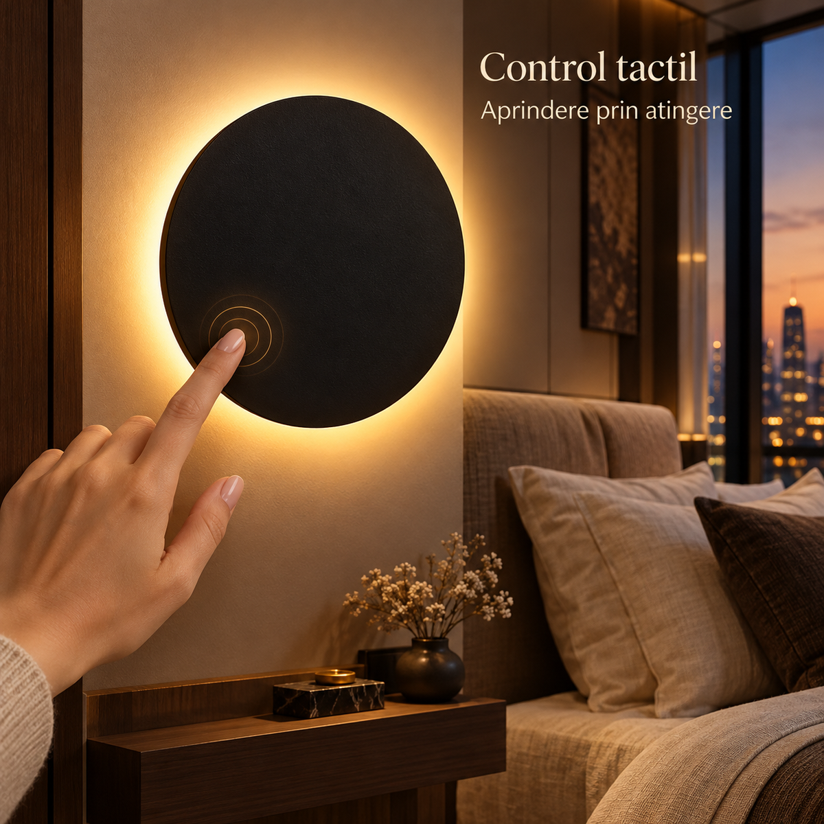 Aplica LED 22W 20cm Rotunda Neagra Cu Control Tactil
