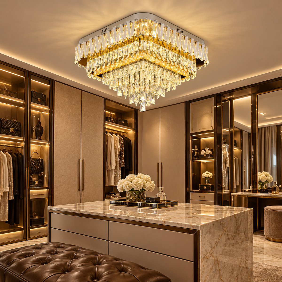 Lustra LED Cristal Aplicata Grand GLAMOUR Square Telecomanda