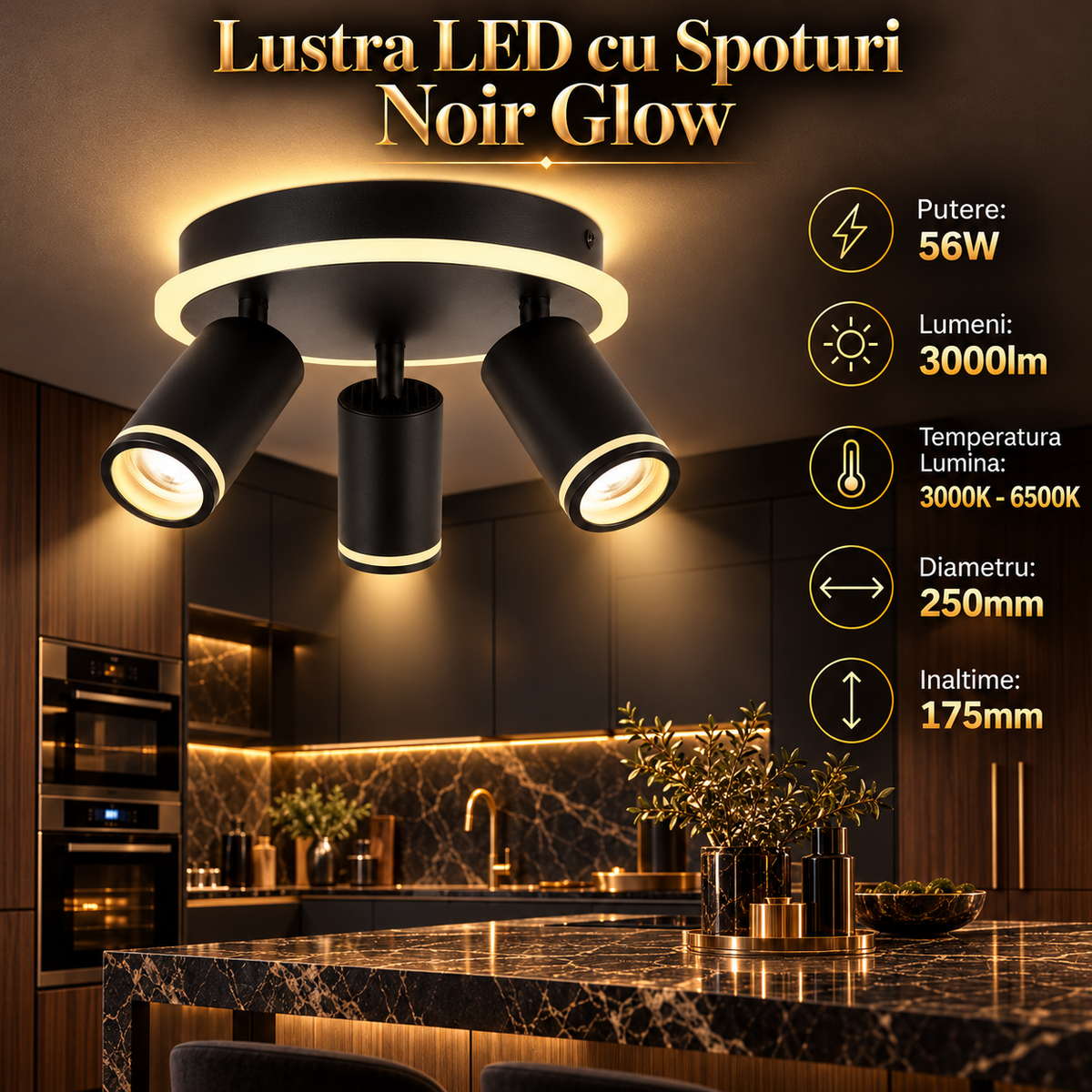 Lustra LED cu Spoturi 56W NOIR GLOW Echivalent 300W
