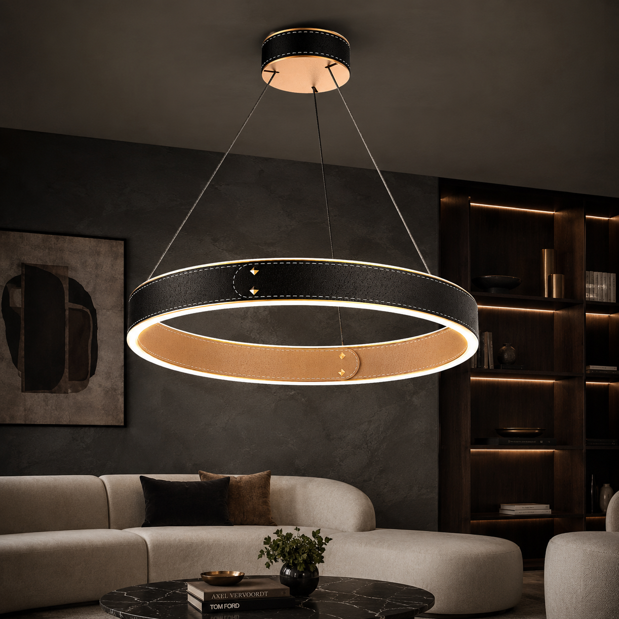 Lustra LED Suspendata LEATHER Unique Black Echivalent 100W