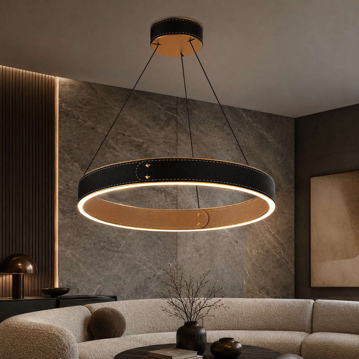 Lustra LED Suspendata LEATHER Unique Black Echivalent 100W