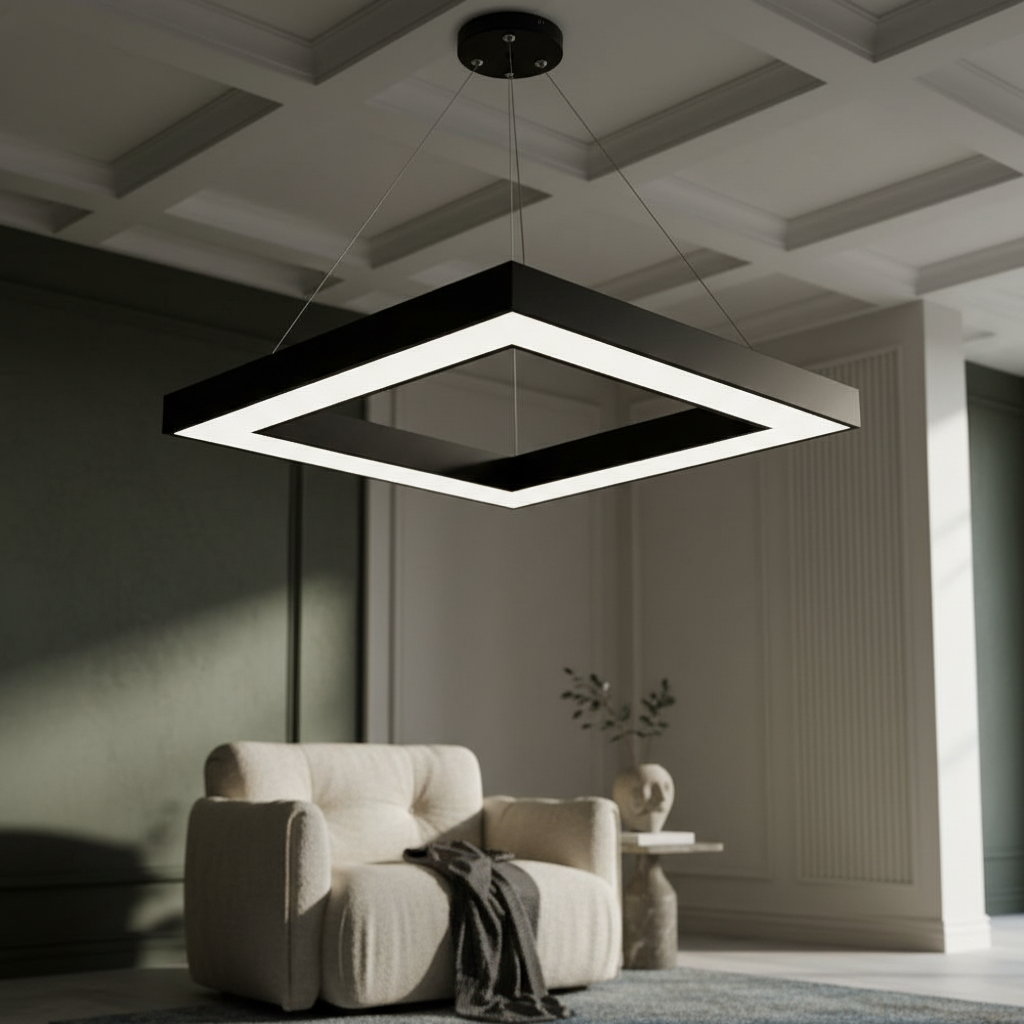 Lustra LED Suspendata RENZO Square Black Telecomanda Echivalent 300W