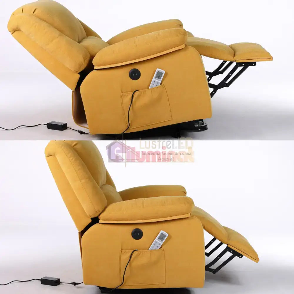 Fotoliu cu Masaj și Încălzire Recliner Electric Galben FOTOLIU CU MASAJ/RECLINER/INCALZIRE / GALBEN Chairs