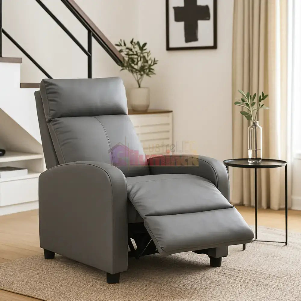 Fotoliu Recliner din Piele Ecologică Spatar Rabatabil si Suport Picioare Extensibil Gri FOTOLIU CU RECLINER / GRI Chairs