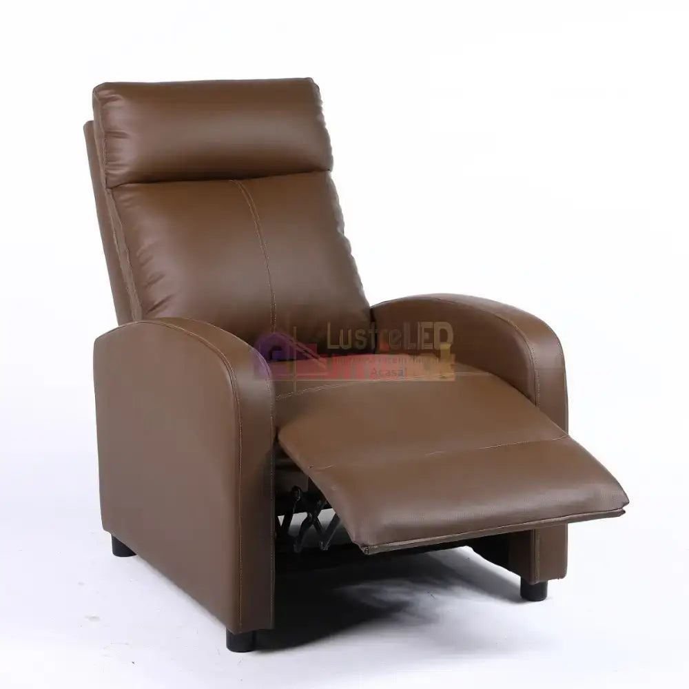 Fotoliu Recliner din Piele Ecologică Spatar Rabatabil si Suport Picioare Extensibil Kaki FOTOLIU CU RECLINER / Brown