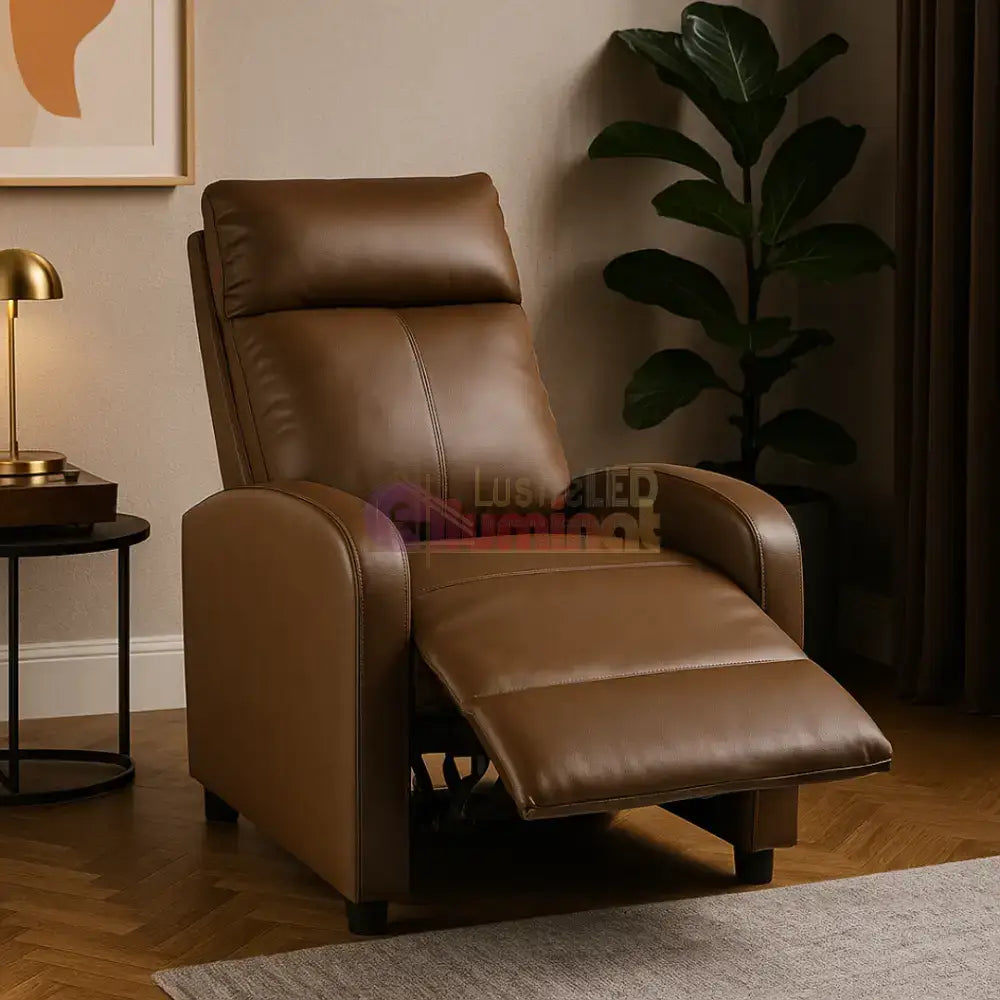 Fotoliu Recliner din Piele Ecologică Spatar Rabatabil si Suport Picioare Extensibil Kaki FOTOLIU CU RECLINER / Brown
