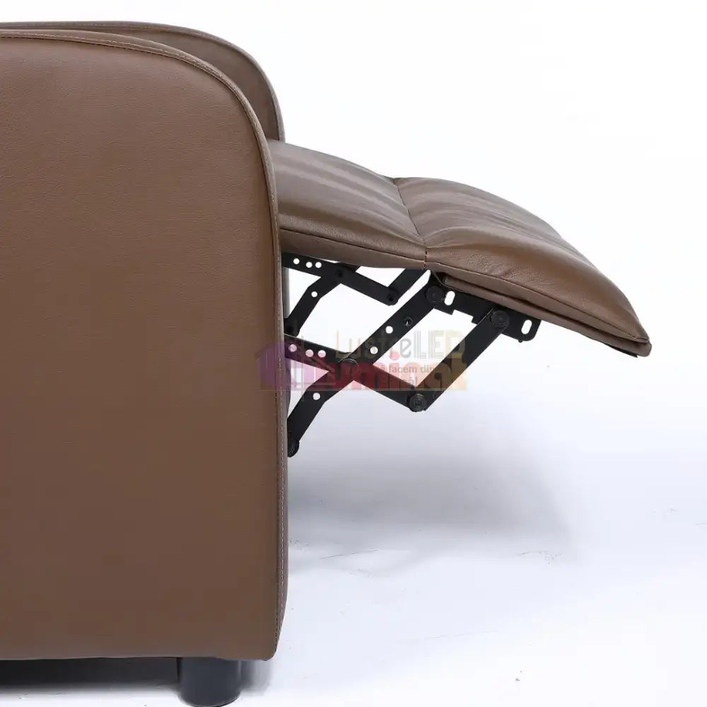 Fotoliu Recliner din Piele Ecologică Spatar Rabatabil si Suport Picioare Extensibil Kaki FOTOLIU CU RECLINER / Brown