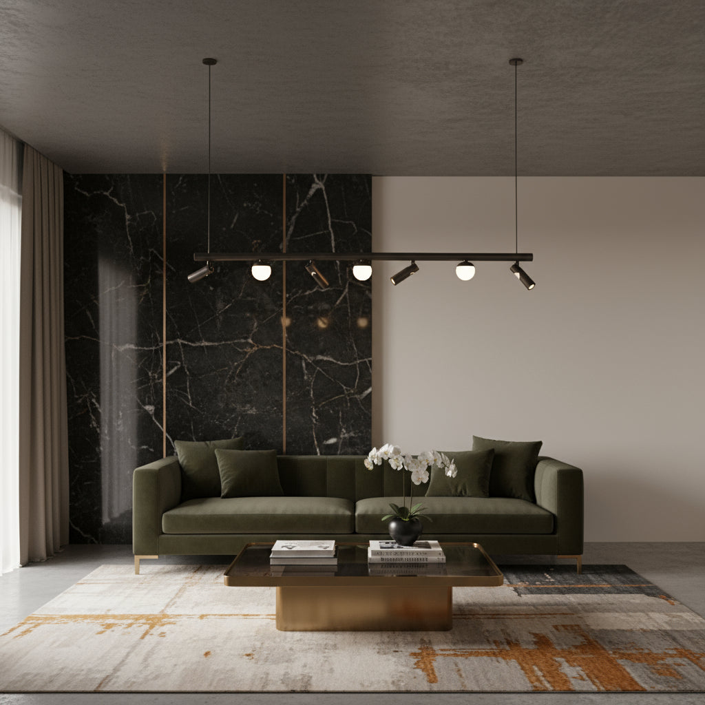 Lustra LED Suspendata Abajur cu 4 Spoturi MELI Black Echivalent 150W Telecomanda