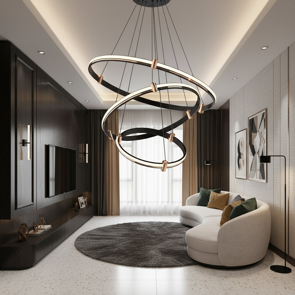 Lustra LED Suspendata ZENO Black 3 Segmente Echivalent 400W Telecomanda