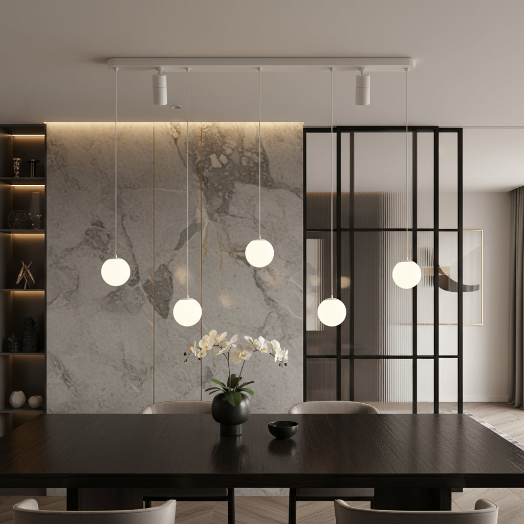 Lustra LED Suspendata Abajur cu 2 Spoturi KERU White Echivalent 200W Telecomanda