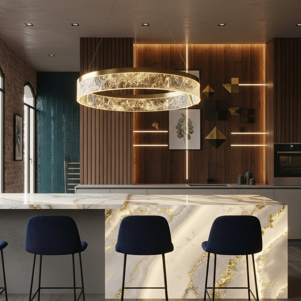 Lustra LED Suspendata OMNI Gold Echivalent 250W Telecomanda