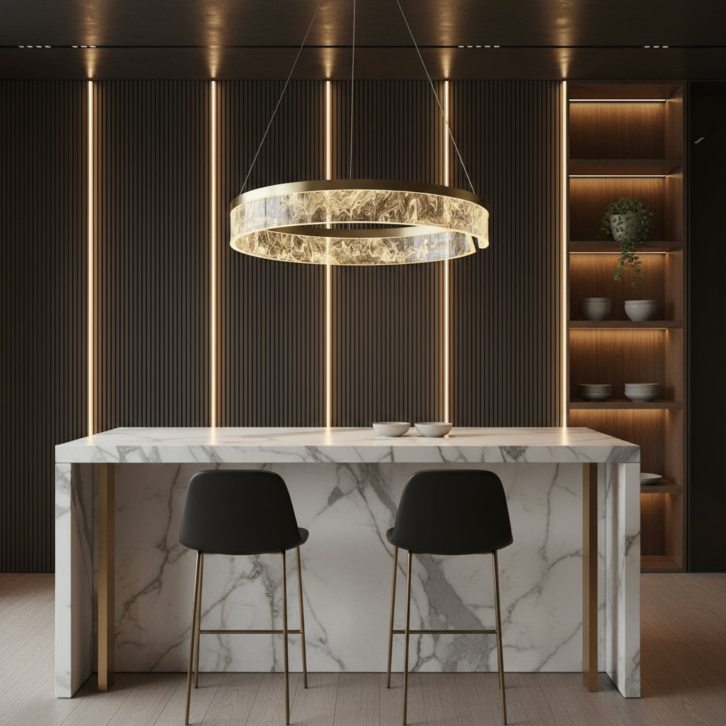 Lustra LED Suspendata OMNI Gold Echivalent 250W Telecomanda