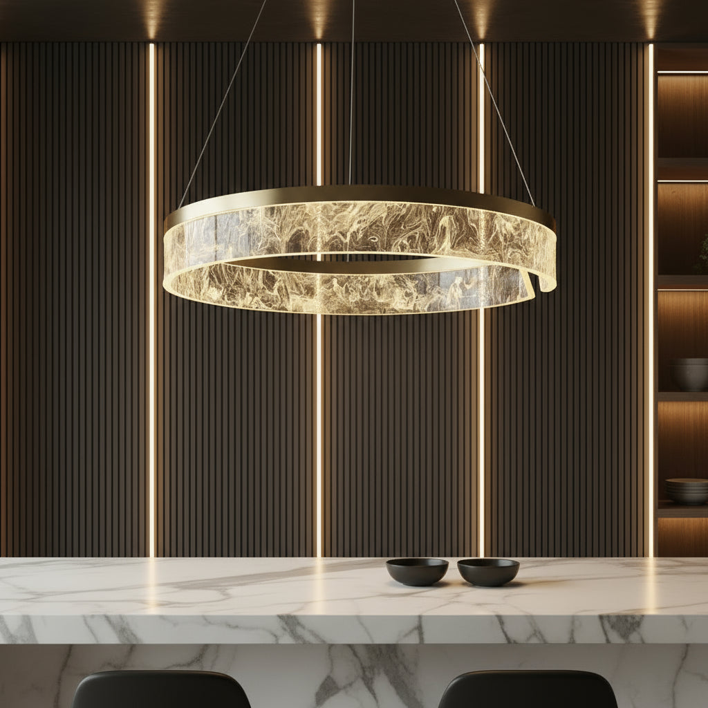 Lustra LED Suspendata OMNI Gold Echivalent 250W Telecomanda