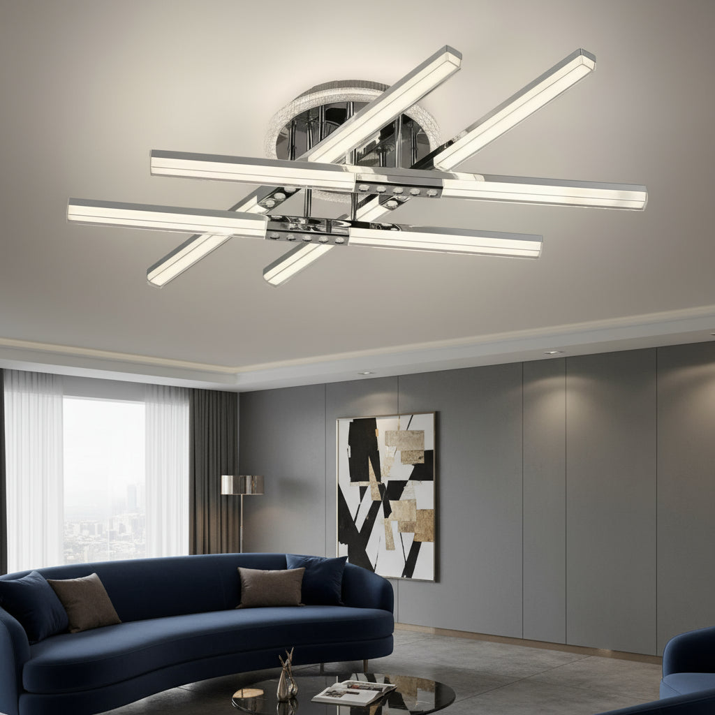 Lustra LED 4 Lines ROEN Silver Echivalent 400W Telecomanda