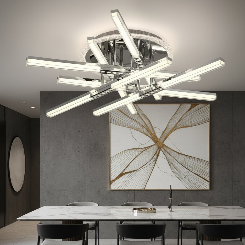 Lustra LED 6 Lines ROEN Silver Echivalent 700W Telecomanda