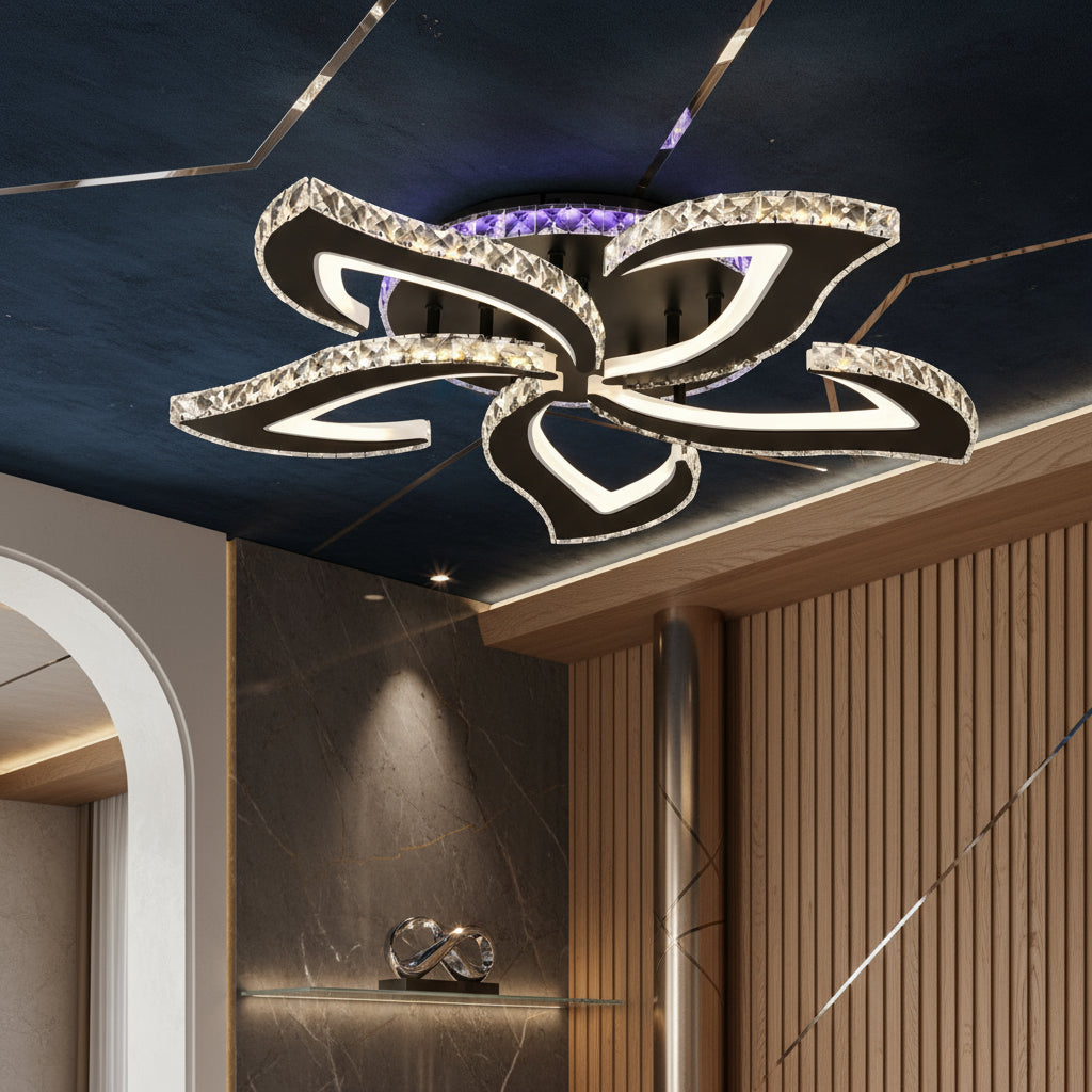 Lustra LED Camelia Cristal RGB Black Echivalent 600W Telecomanda