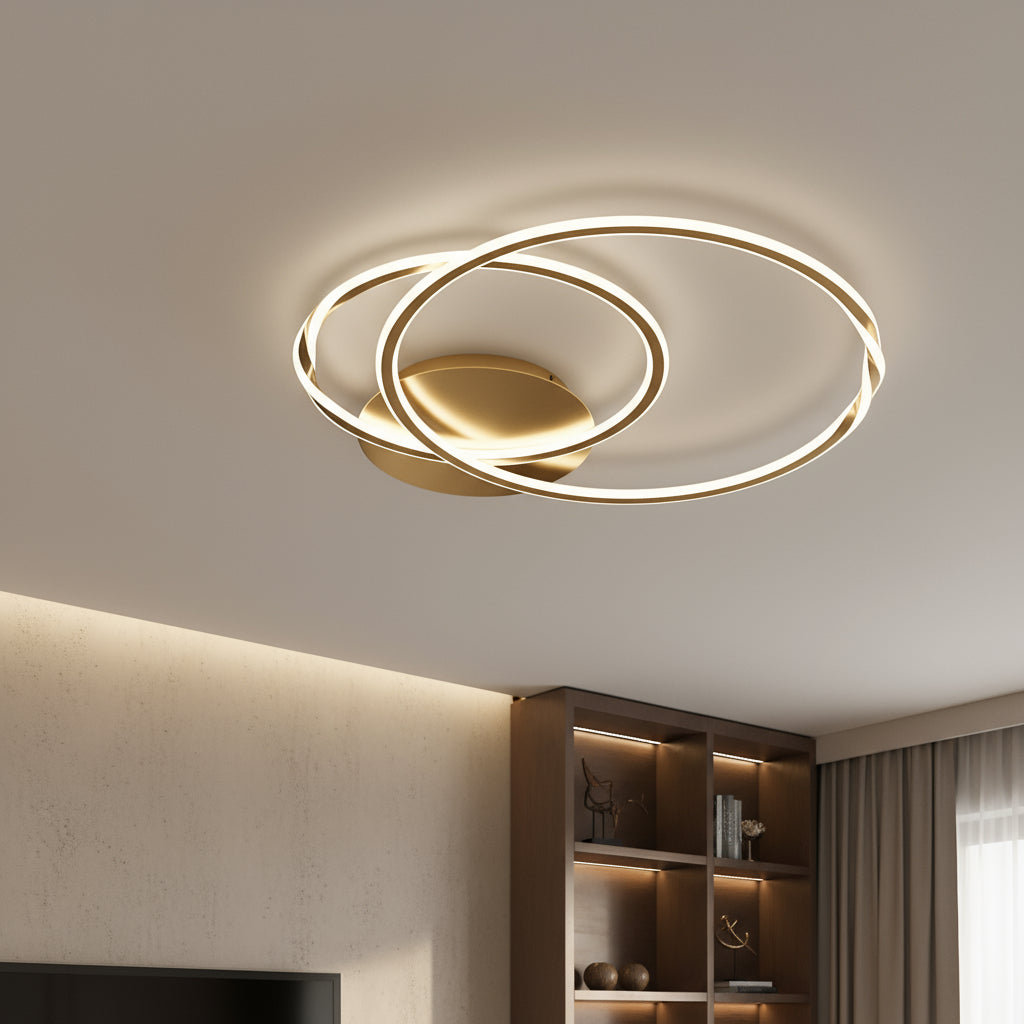 Lustra LED 2 GOLD CIRCLE Echivalent 600W Telecomanda