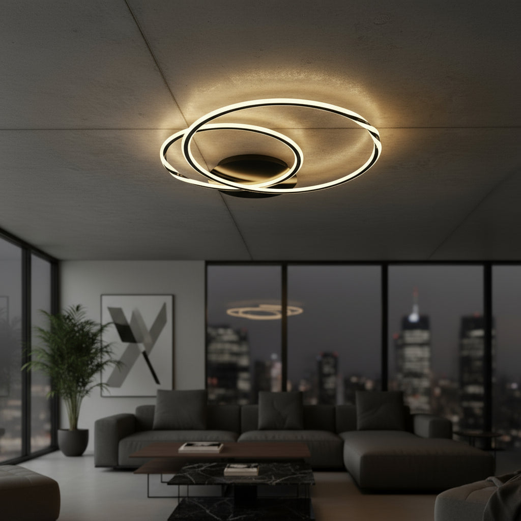 Lustra LED 2 BLACK CIRCLE Echivalent 600W Telecomanda