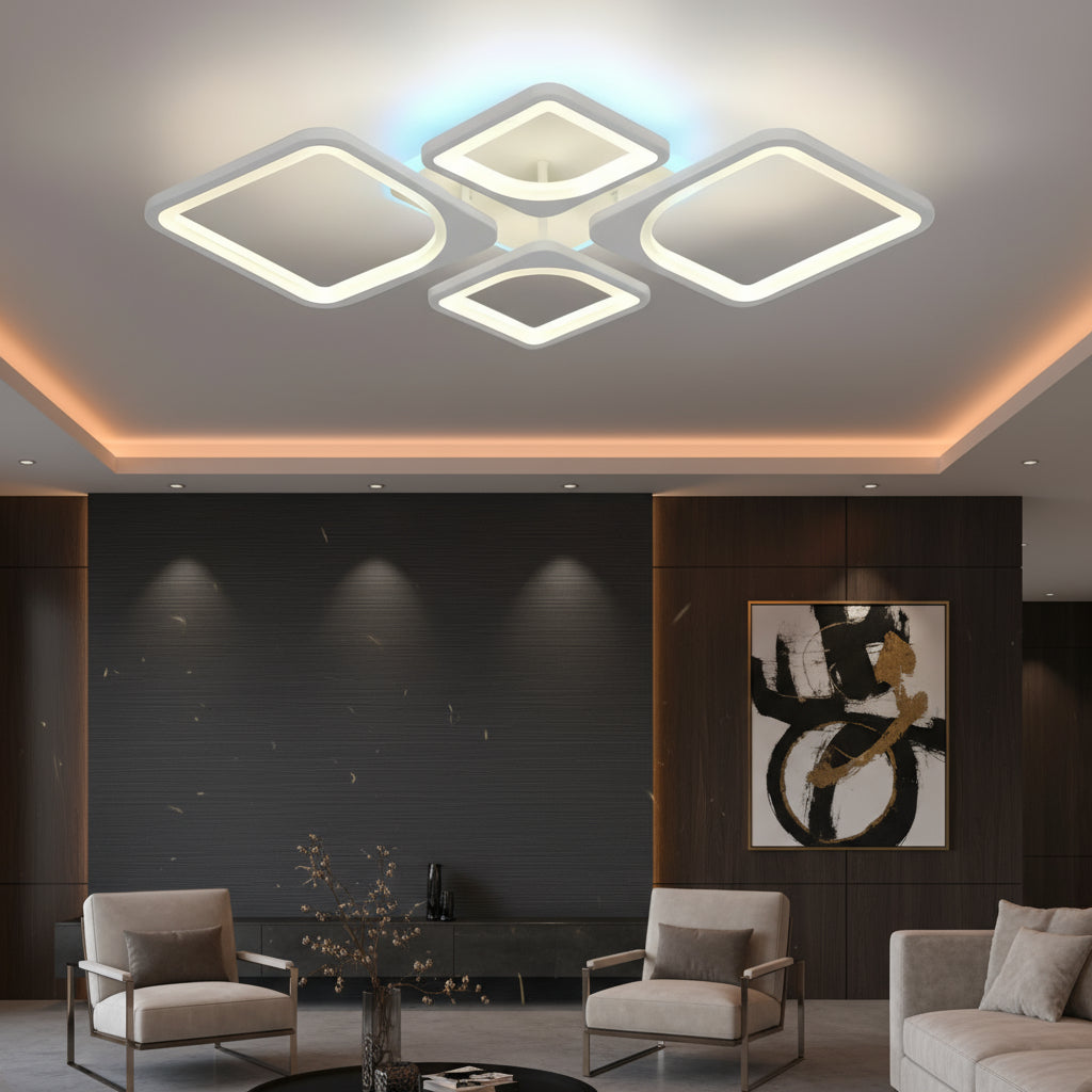 Lustra LED 4 Square VENOX White RGB Echivalent 300W Telecomanda