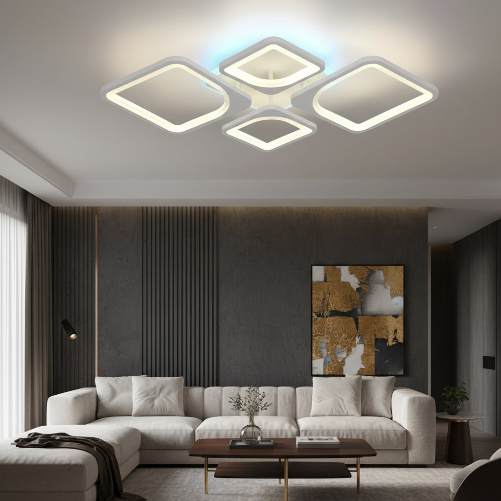 Lustra LED 4 Square VENOX White RGB Echivalent 300W Telecomanda