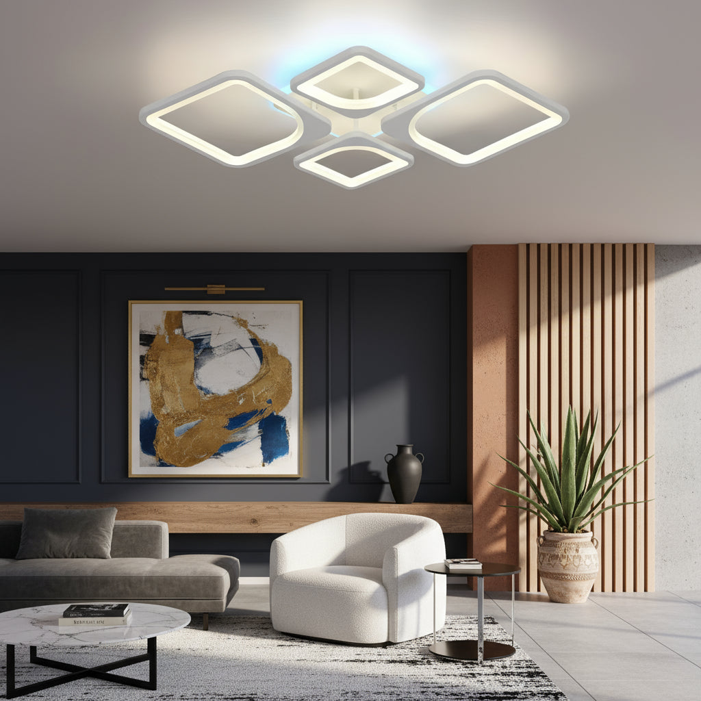 Lustra LED 4 Square VENOX White RGB Echivalent 300W Telecomanda