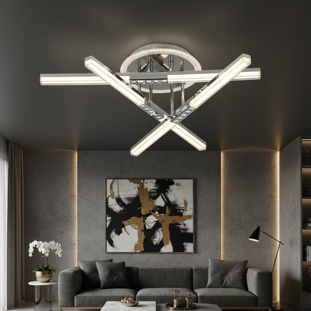 Lustra LED 3 Lines ROEN Silver Echivalent 300W Telecomanda