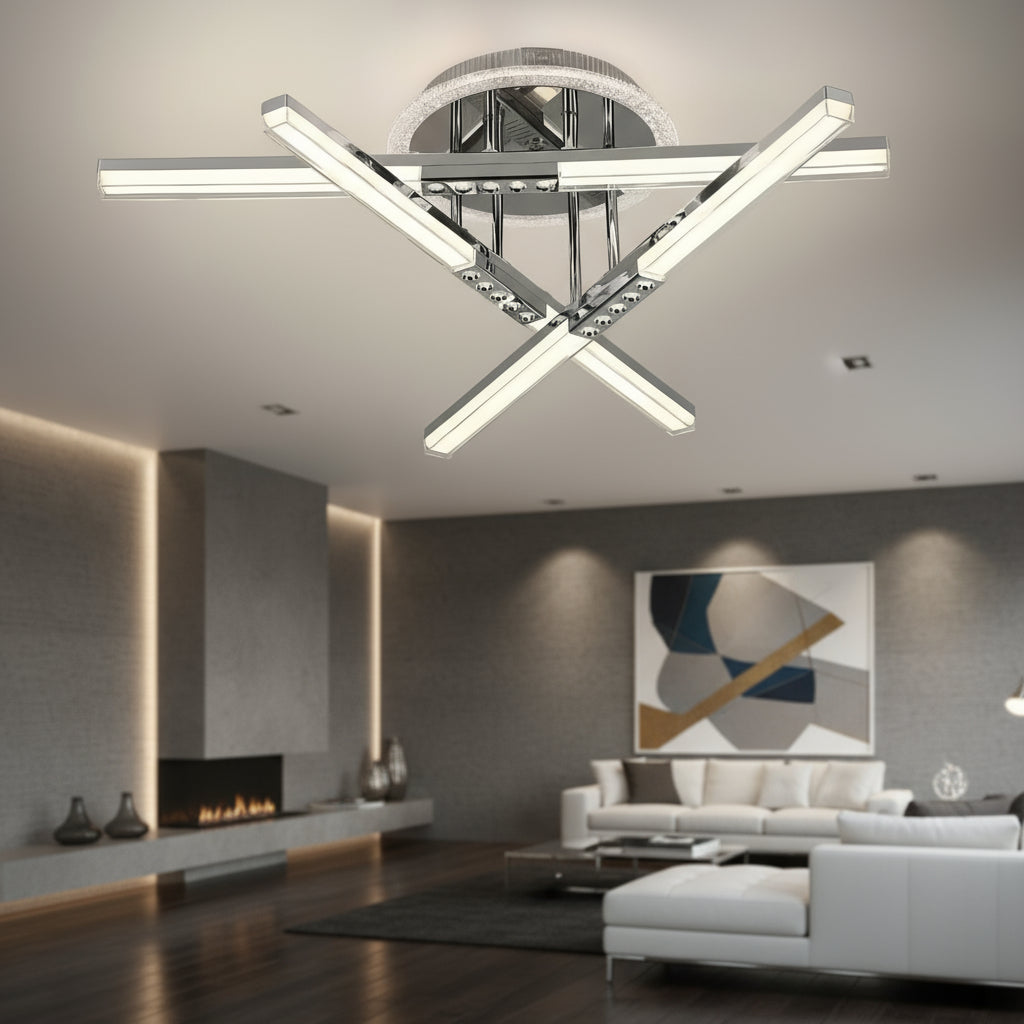 Lustra LED 3 Lines ROEN Silver Echivalent 300W Telecomanda